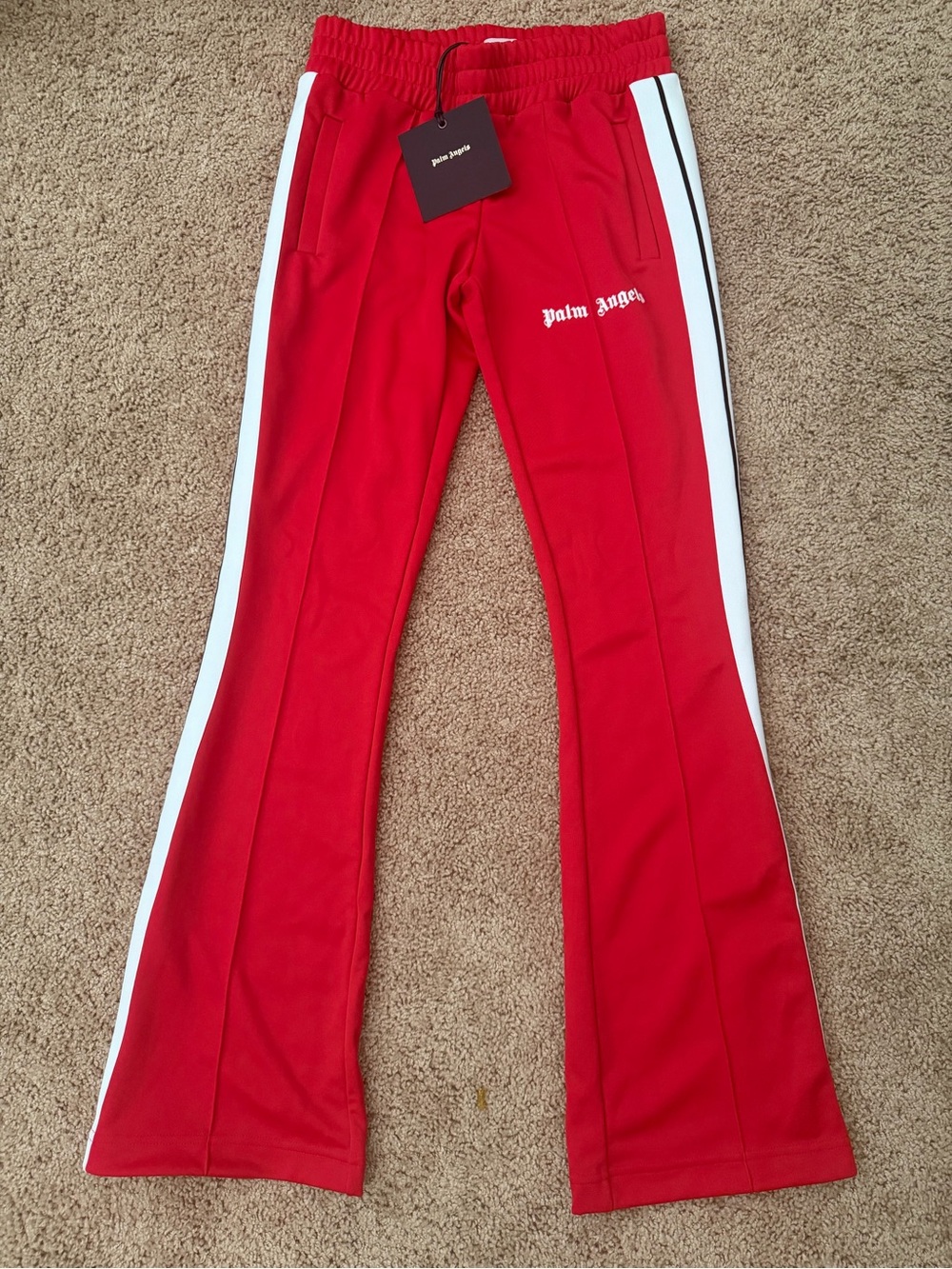 Palm Angels Red track pants with White Side Panels